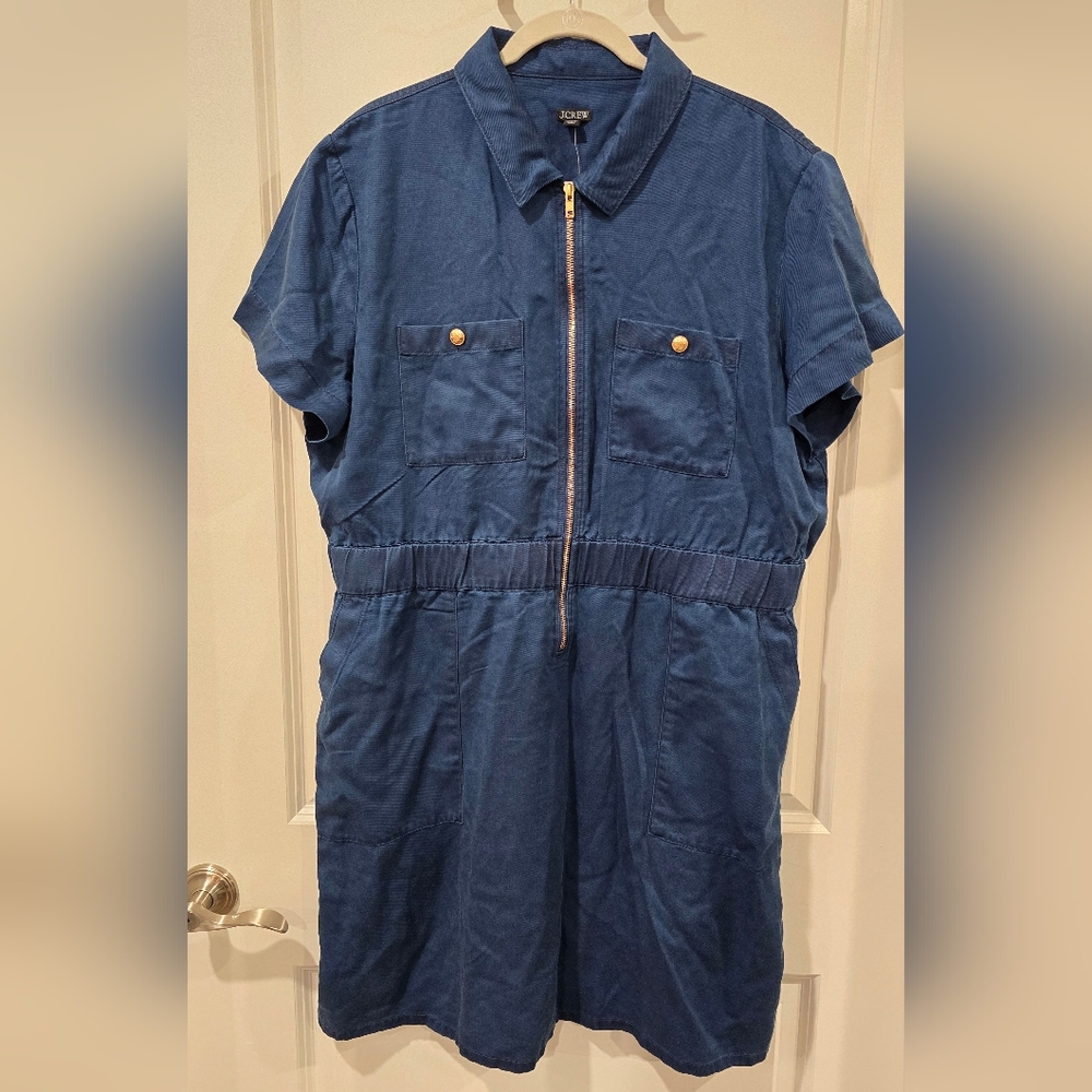 Zip Front Denim Dress Blue Size 18 NWT